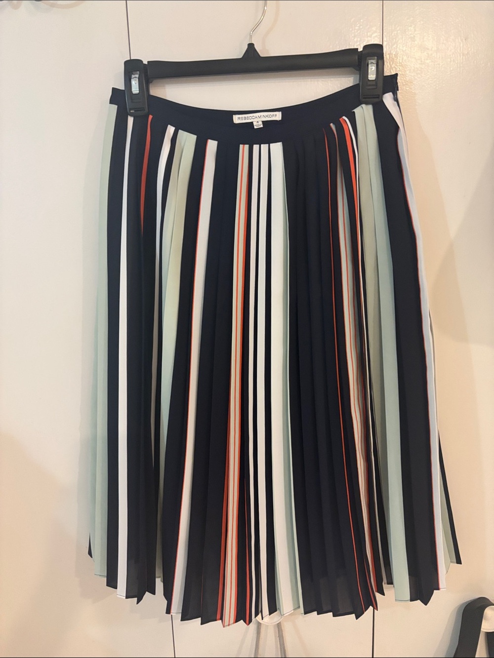 Rebecca Minkoff Madeline Pleated Skirt Indigo Multi Stripe Midi,4